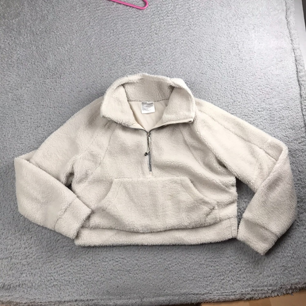 Lululemon Scuba Oversized Fleece 1/2 Zip Funnel Neck Pullover Womens XS/S Ivory